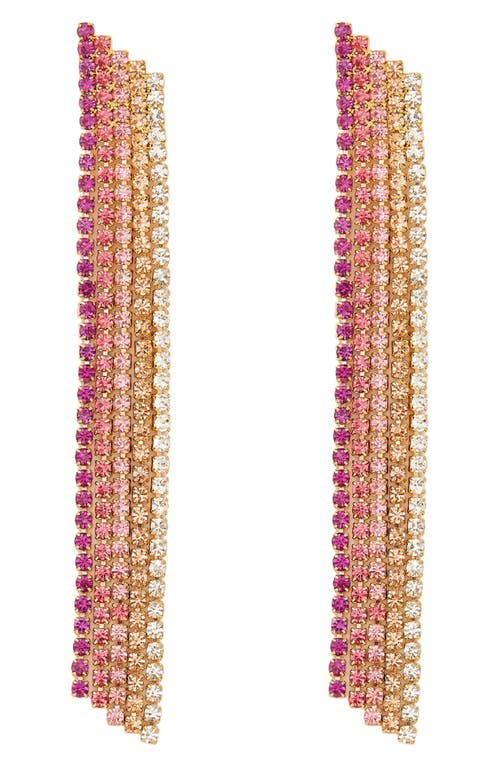Sava Crystal Fringe Drop Earrings in Pink/Gold