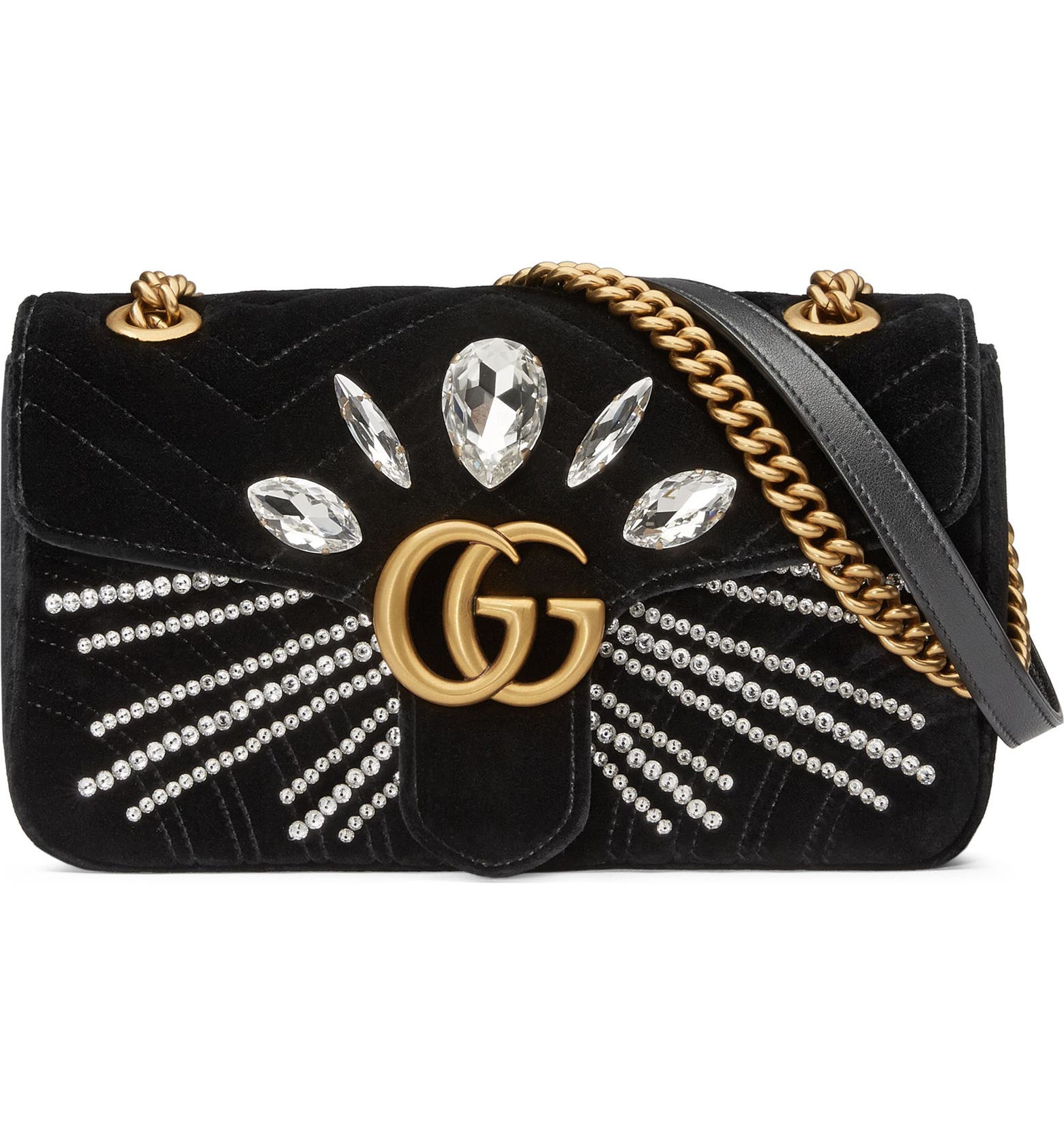 Gucci GG Marmont 2.0 Crystal Embellished Velvet Crossbody Bag | Nordstrom