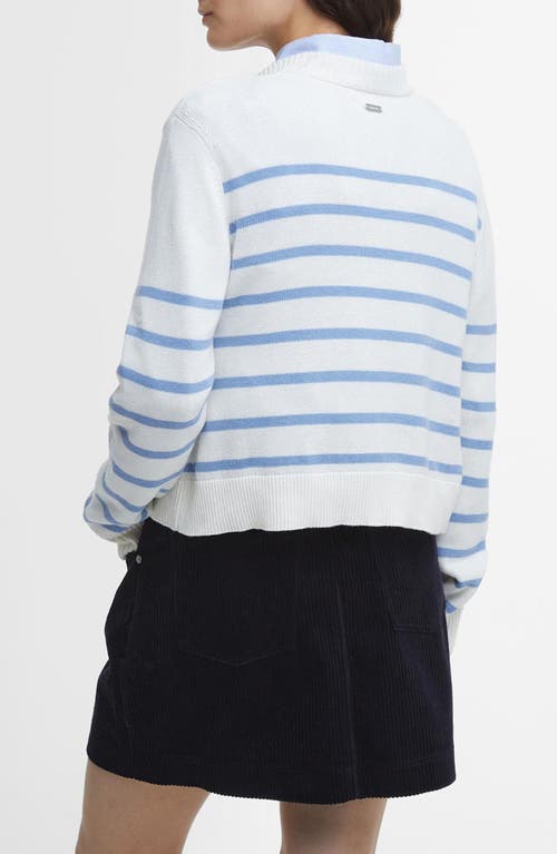 Shop Barbour Emery Stripe Crop Cotton & Cashmere Sweater In Cloud/blue Sky