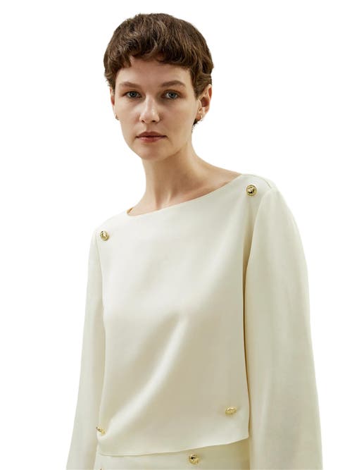 Shop Lilysilk Dubrovnik 3/4 Sleeved Silk Top With Button Accents In Natural White