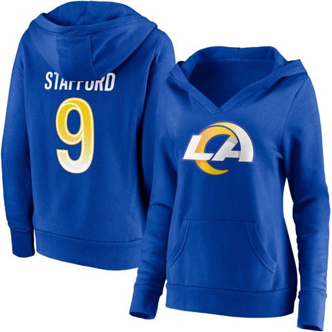 Women's Fanatics Branded Matthew Stafford Royal Los Angeles Rams Player Icon Name & Number V-Neck Pullover Hoodie