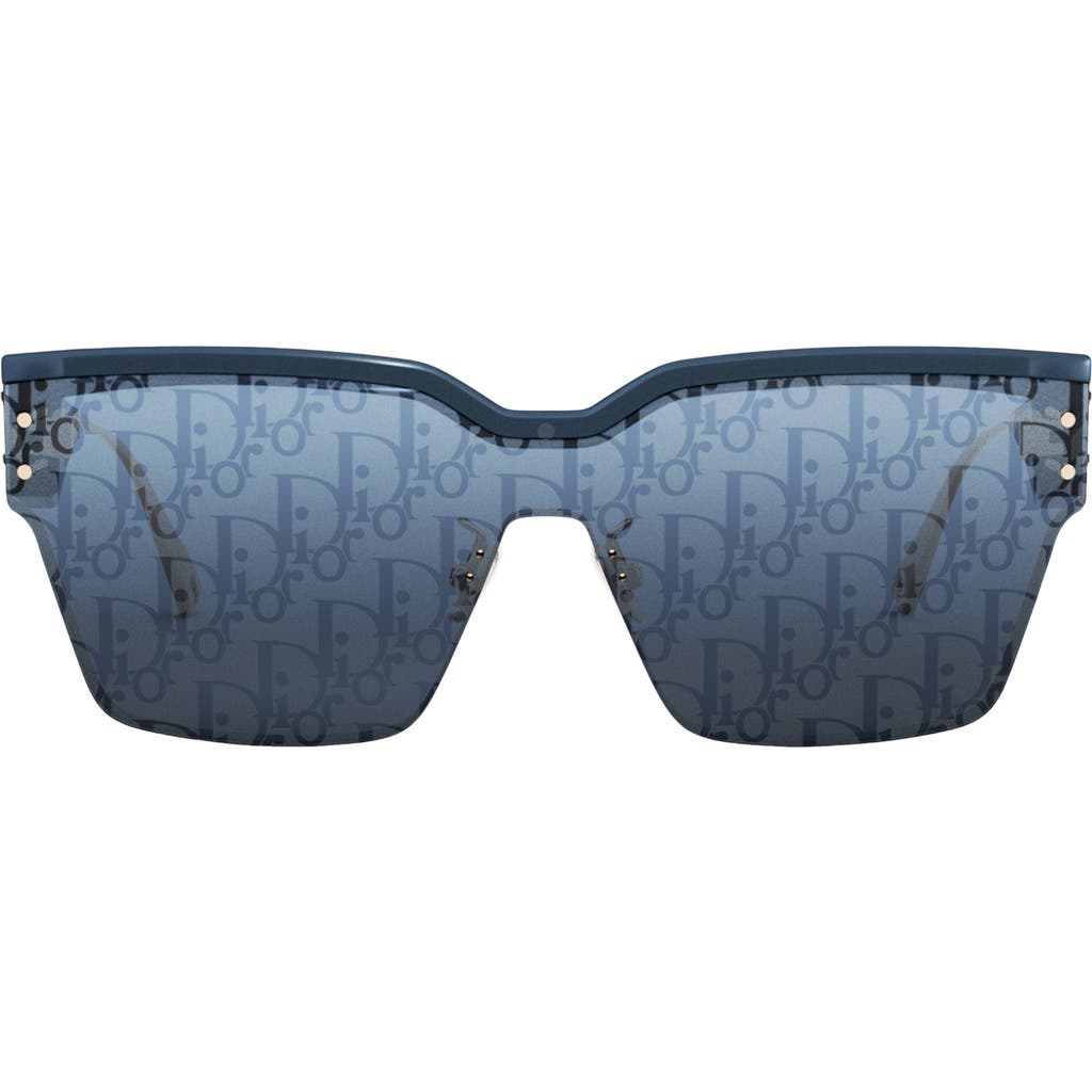 Dior Club Rectangular Shield Sunglasses In Shiny Blue/blue Mirror