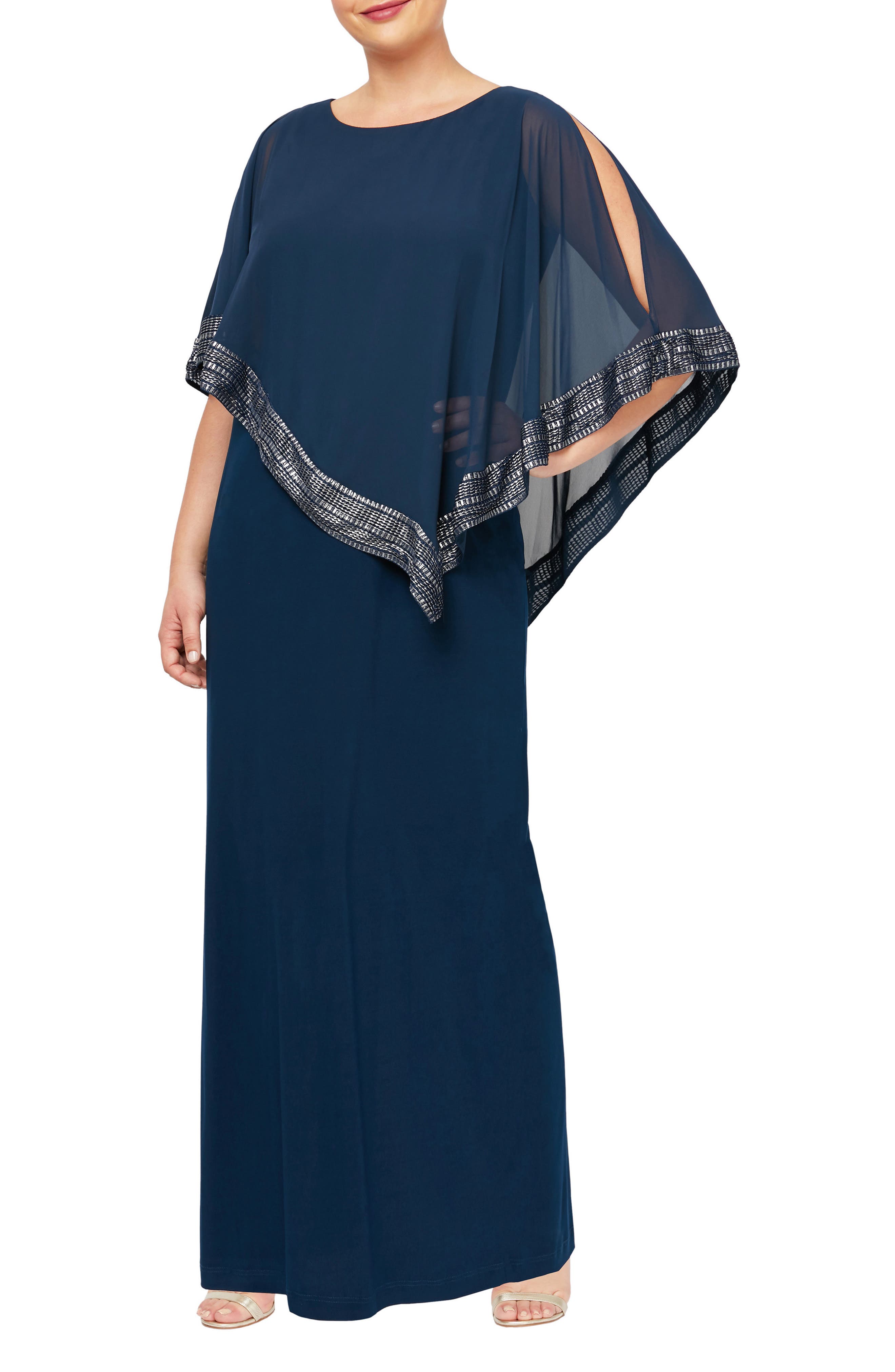 Slny Asymmetrical Cape Dress In Deep Navy | ModeSens