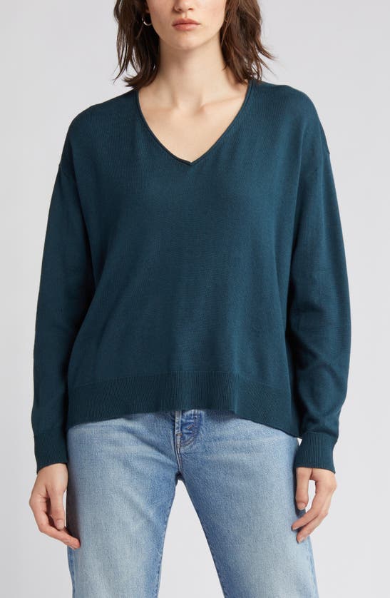 Eileen Fisher V-neck Cotton & Tencel® Lyocell Blend Jumper In Alpine ...