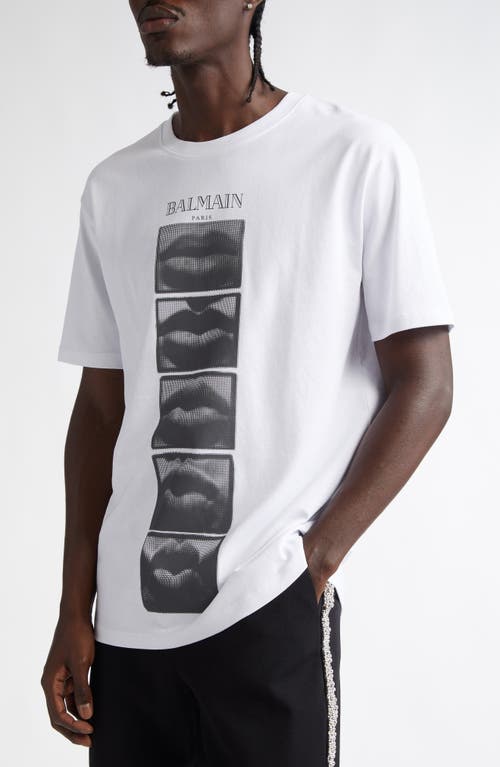 Shop Balmain Lips Organic Cotton Graphic T-shirt In Gab White/black