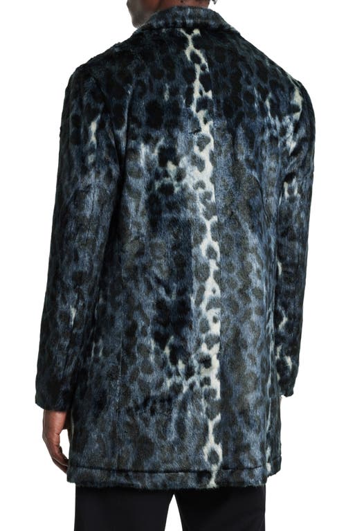 Shop John Varvatos Templeton Animal Print Faux Fur Topcoat In Navy