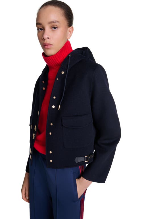 Shop Maje Double-faced Short Jacket In Navy