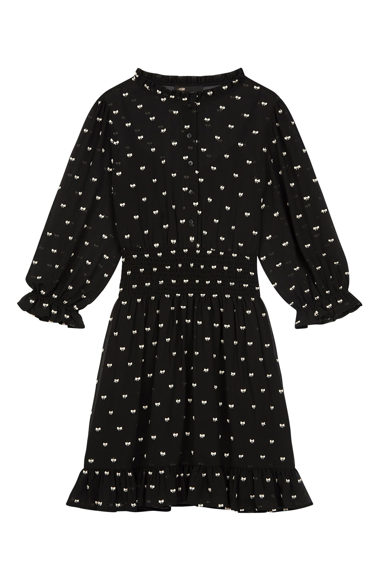 maje Rythonoeud Bow Print Ruffle Hem 