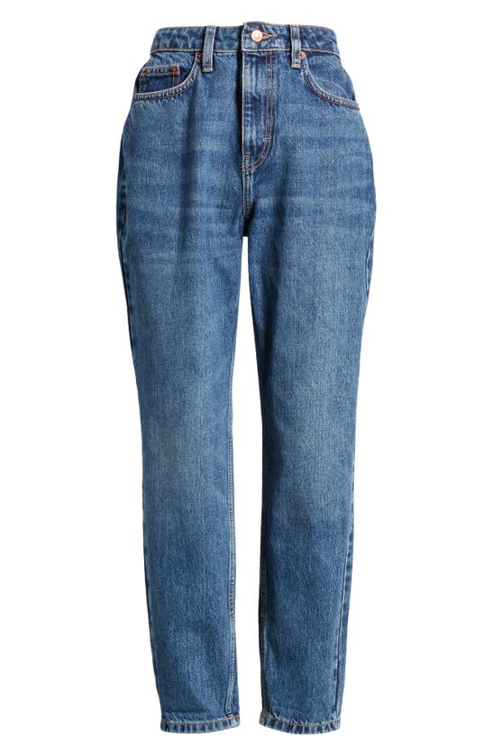 Shop Topshop High Waist Tapered Mom Jeans In Medium Blue