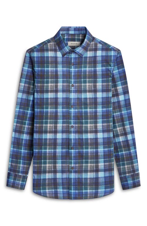 Bugatchi Karl Shaped Fit Check Stretch Button-up Shirt In Teal