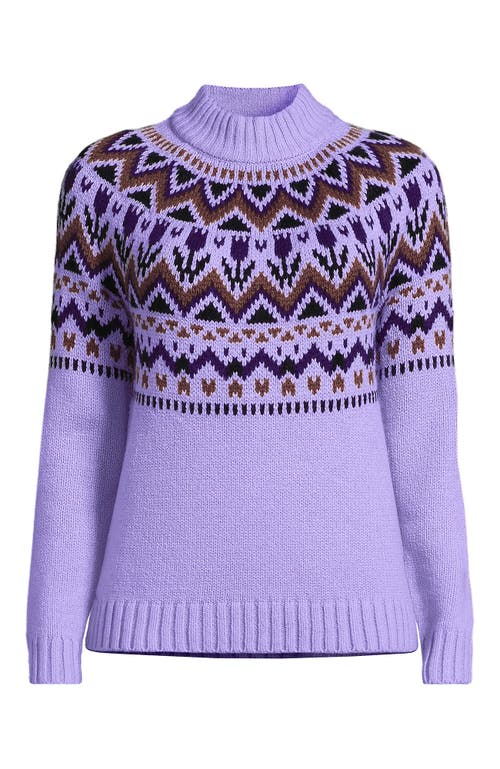 Shop Lands' End Plus Size Cozy Lofty Fair Isle Yoke Mock Neck Sweater In Lavender Cloud Tulips