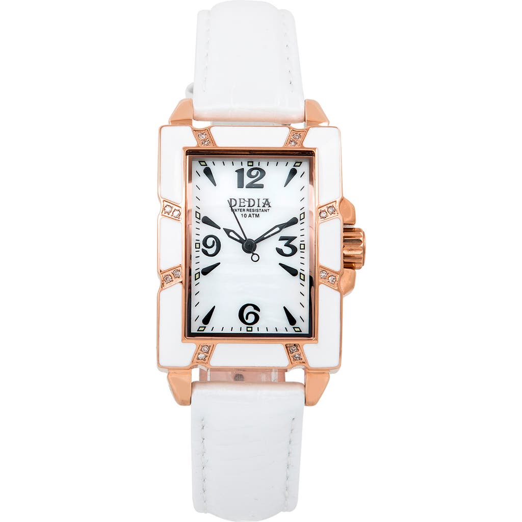Shop Aquaswiss Lily Lr Leather Strap Watch, 26mm X 44mm In White/rose Gold