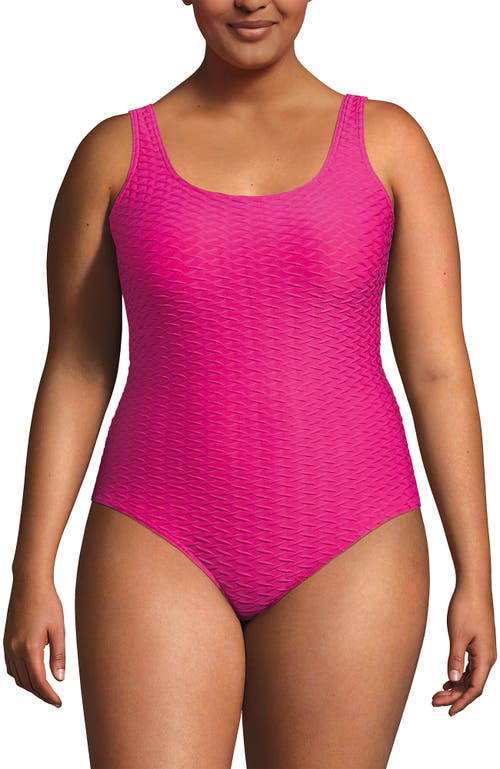 Shop Lands' End Plus Size Chlorine Resistant Texture High Leg Soft Cup Tugless One Piece Swimsuit In Prism Pink