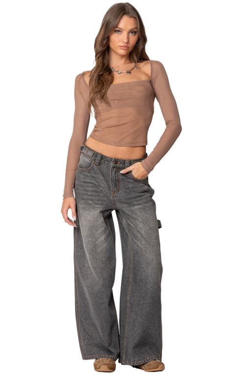 Edikted Baggy Washed Low Rise Carpenter Jeans In Gray-washed