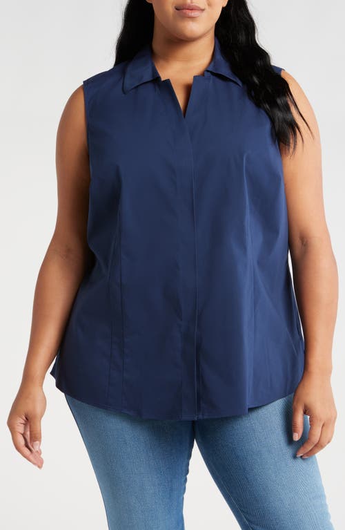 Shop Foxcroft Taylor Sleeveless Button-up Shirt In Navy