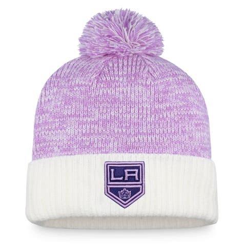 Men's Fanatics Branded White/Purple Tampa Bay Lightning Hockey Fights Cancer Authentic Pro Cuffed Knit Hat with Pom