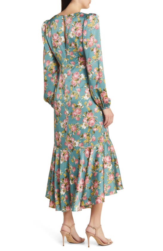 Shop Astr Floral Print Long Sleeve Midi Dress In Blue Floral