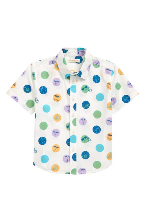 Tucker + Tate Kids' Dayton Woven Print Button-Up Shirt in Ivory Egret- Multi Faces