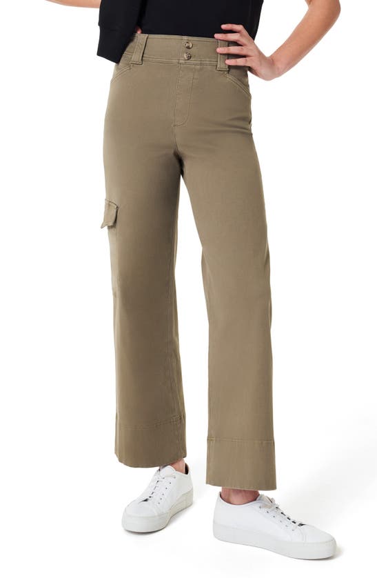 Shop Spanx Stretch Cotton Blend Twill Ankle Cargo Pants In Tuscan Olive