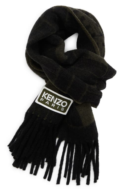 Shop Kenzo Reversible Wool Blend Scarf In Dark Khaki