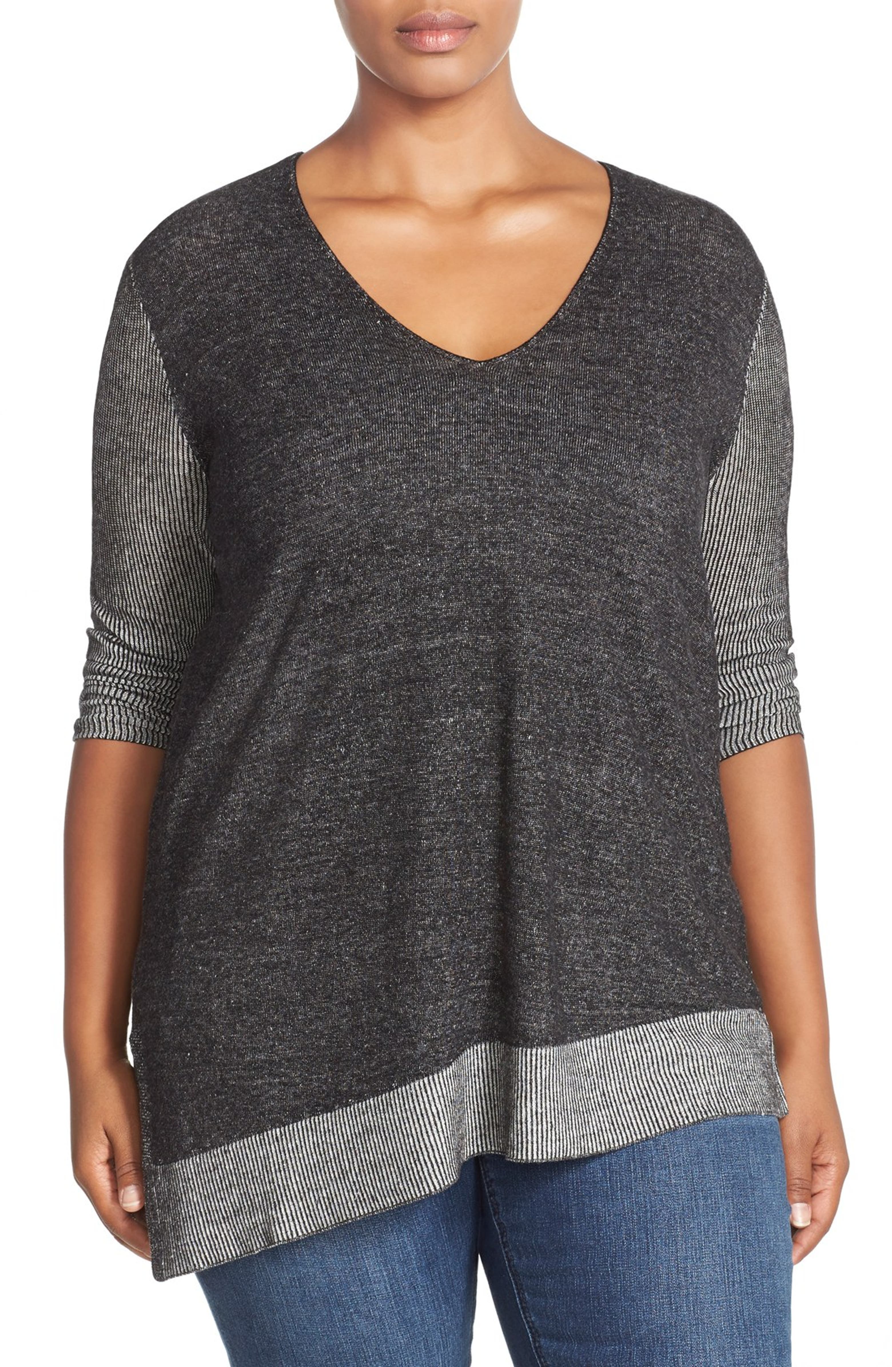 Two by Vince Camuto Plaited Asymmetrical V-Neck Pullover (Plus Size ...