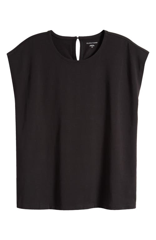 Eileen Fisher Cap Sleeve Stretch Organic Cotton Jersey Top Black at Nordstrom,