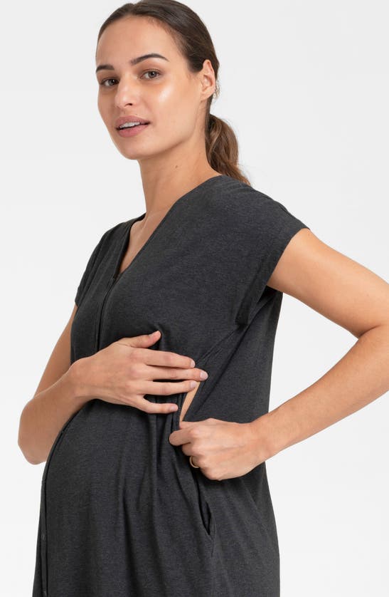 Seraphine Hospital Bag Maternity/nursing Labor Nightgown In Charcoal