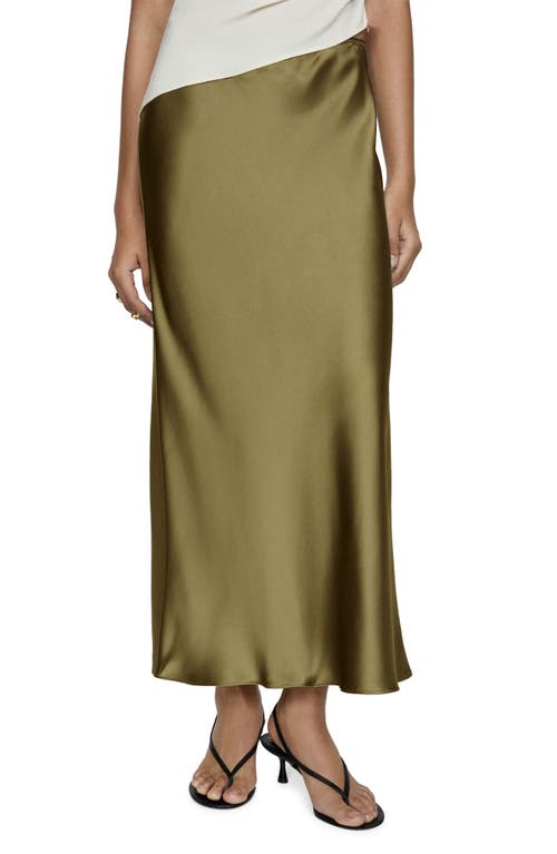 Shop Mango Satin Midi Skirt In Green