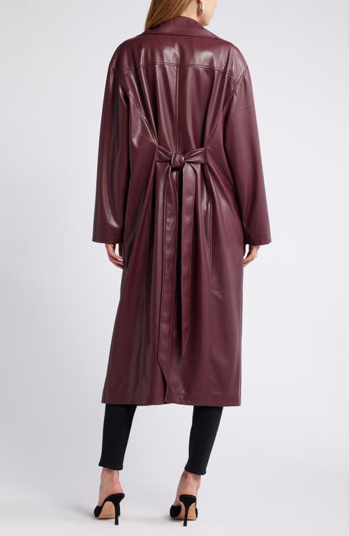Open Edit Faux Leather Trench Coat In Burgundy Field