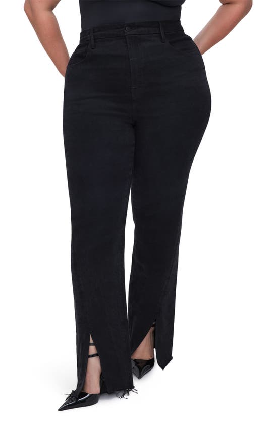 Good American Good Boy Twisted Slit Raw Hem Jeans In Black318