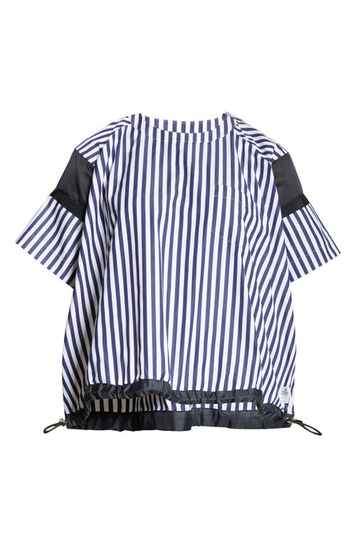 Sacai X Thomas Mason Paneled Mixed Media Top In Navy Stripe