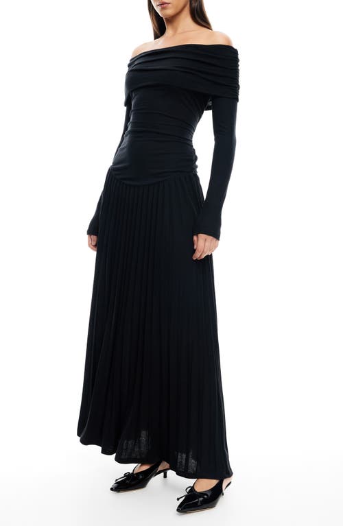 Shop Lioness Field Of Dreams Off The Shoulder Long Sleeve Maxi Dress In Onyx