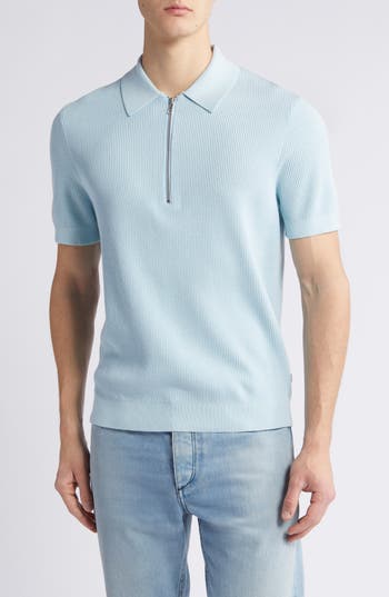 Nn07 Hansie Zip Ribbed Organic Cotton Sweater Polo In Winter Sky