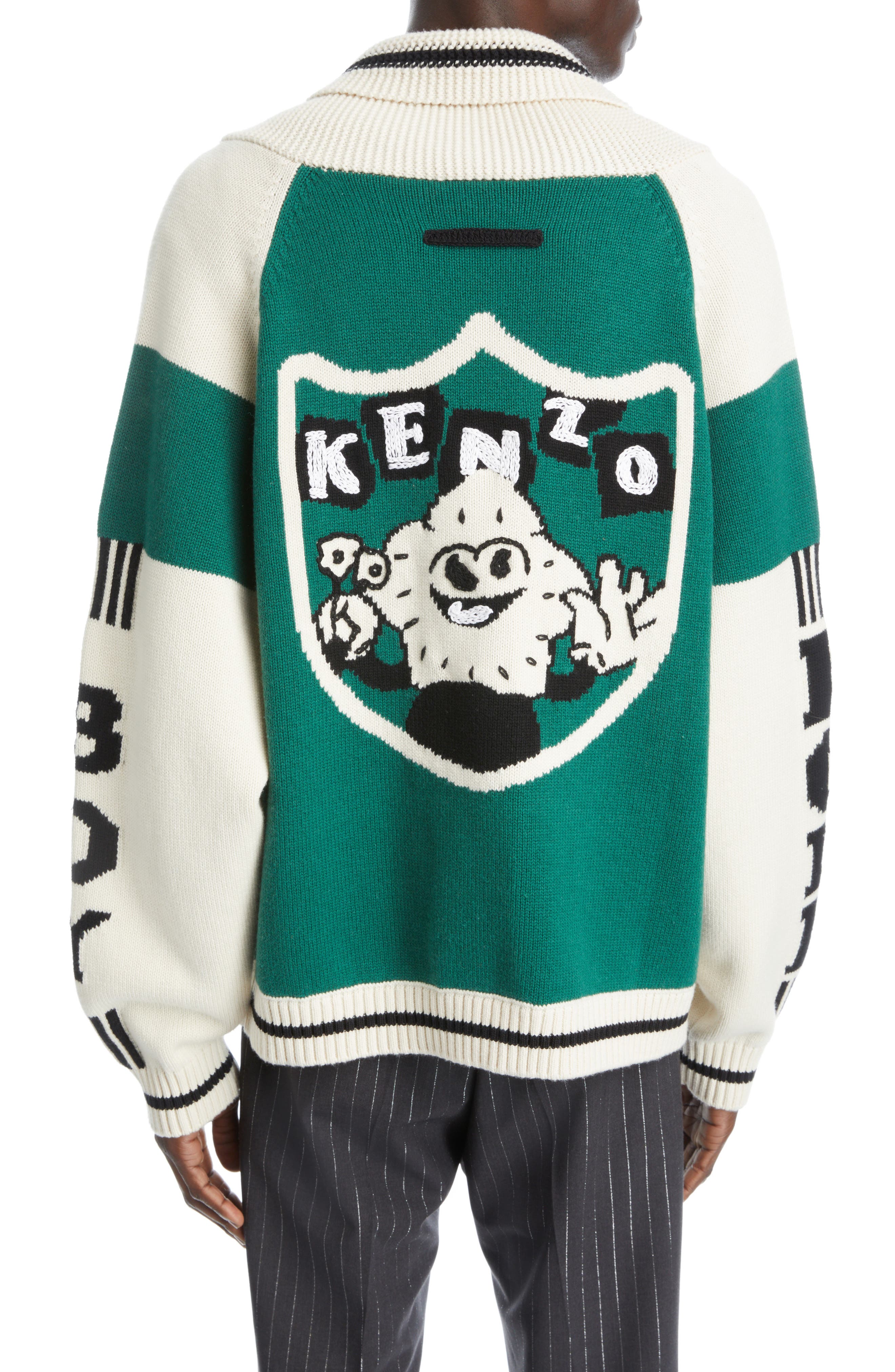 KENZO Boke Boy Shawl Collar Wool & Cotton Cardigan in Grass Green