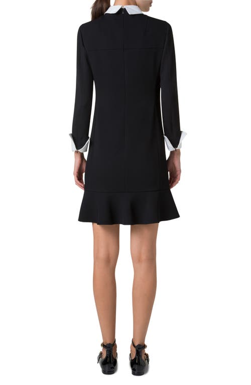Akris Punto Contrast Collar And Cuffs Long-sleeve Mini Dress In Black