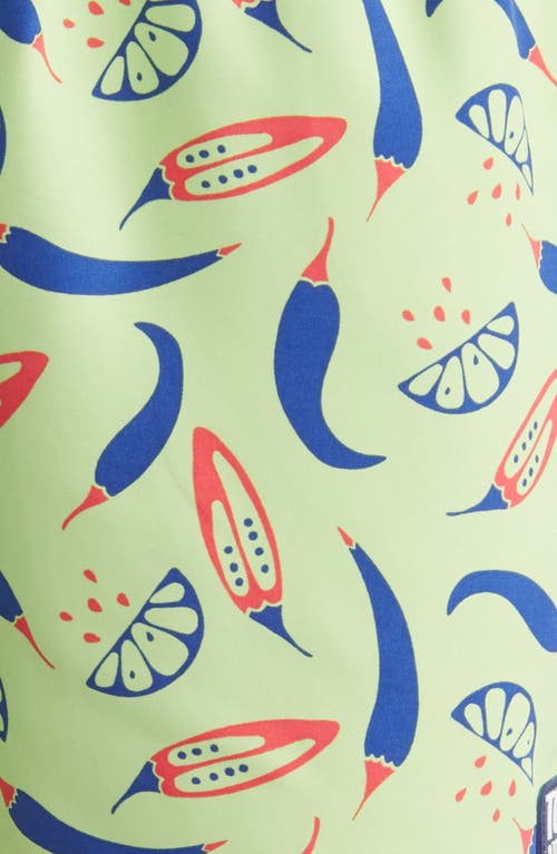 Shop Tom & Teddy Chilli Print Performance Swim Trunks In Lime/blue