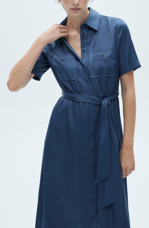 Mango Satin Shirt Dress Blue In Blue