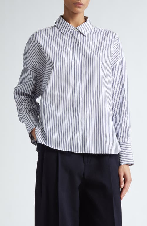 PARTOW Theo Stripe Cotton Button-Up Shirt in Navy Stripe at Nordstrom, Size 6