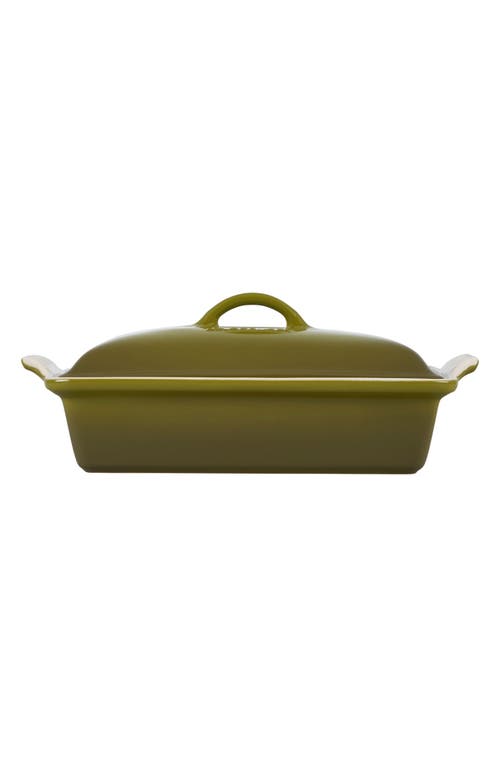 Le Creuset Heritage 4 Quart Covered Rectangular Stoneware Casserole In Olive