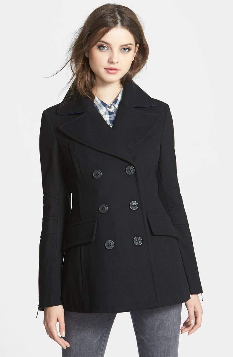 BCBGeneration Double Breasted Wool Blend Peacoat (Online Only) | Nordstrom