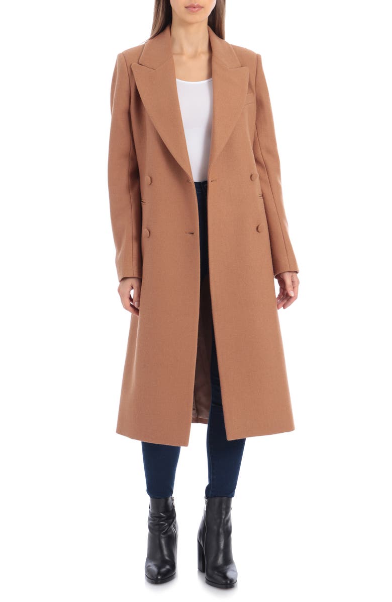 AVEC LES FILLES Double Breasted Wool Blend Coat, Main, color, CAMEL