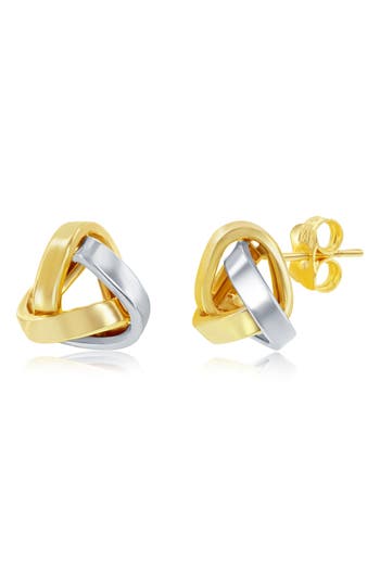 Shop Simona 14k Two-tone Gold Love Knot Stud Earrings In Gold/white