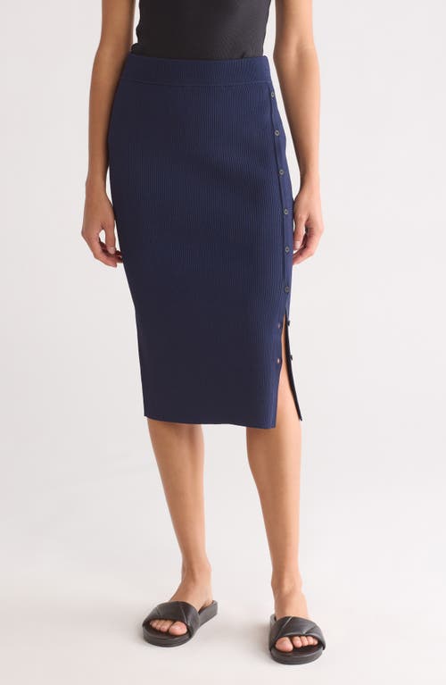 Rag & Bone Asher Side Button Rib Sweater Skirt In Navy