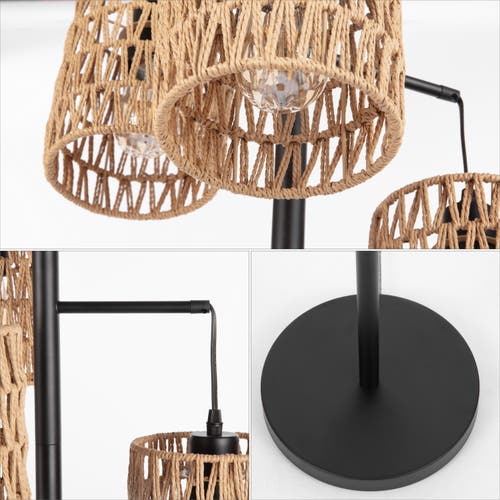 Jonathan Y Isla 3-light Mid-century Bohemian Metal/rope Led Floor Lamp In Black