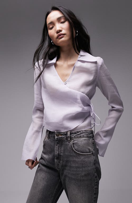 Topshop Wrap Front Long Sleeve Woven Top at Nordstrom