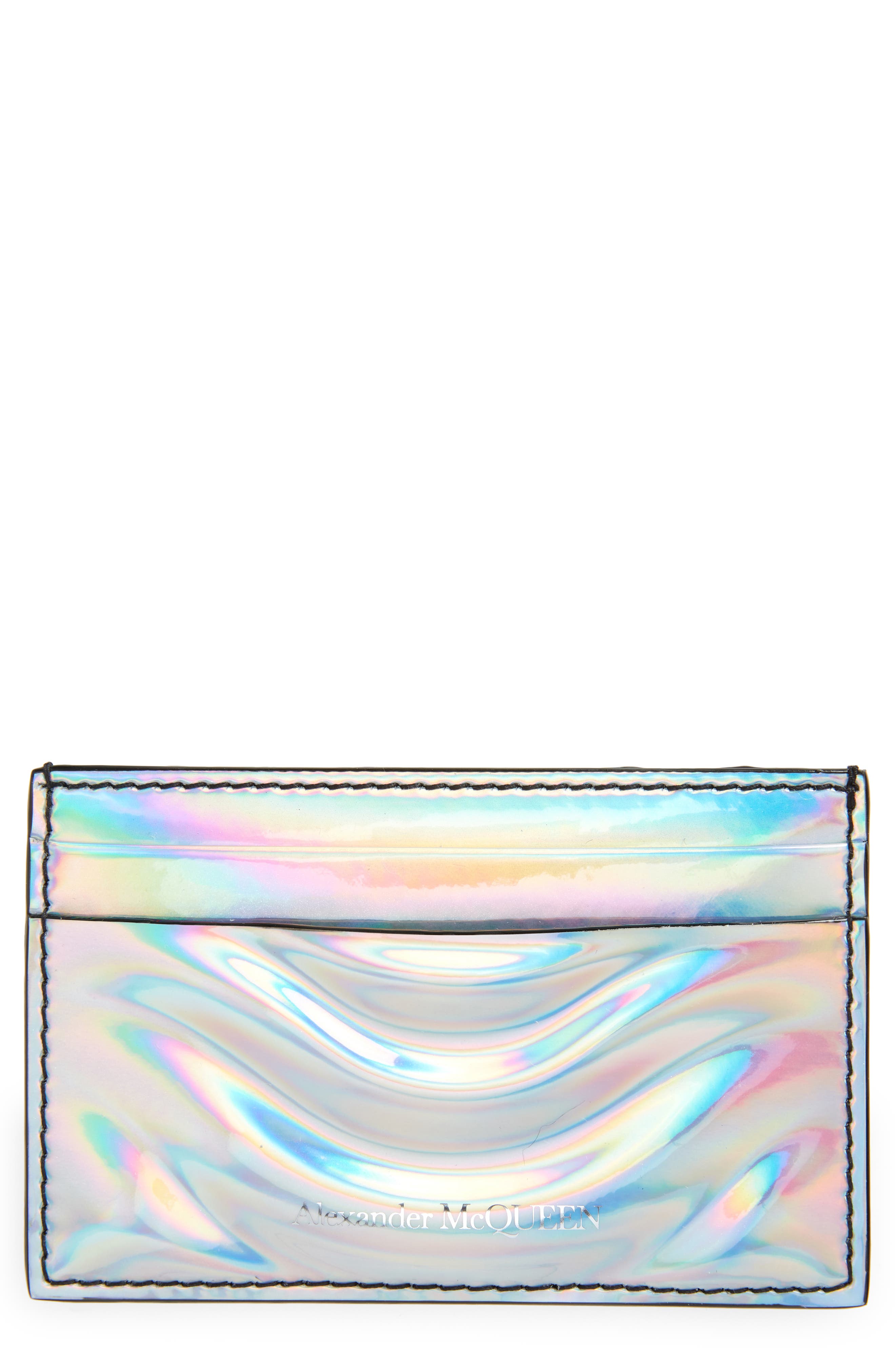Alexander McQueen Holographic Rib Cage Faux Leather Card Case in Silver at Nordstrom