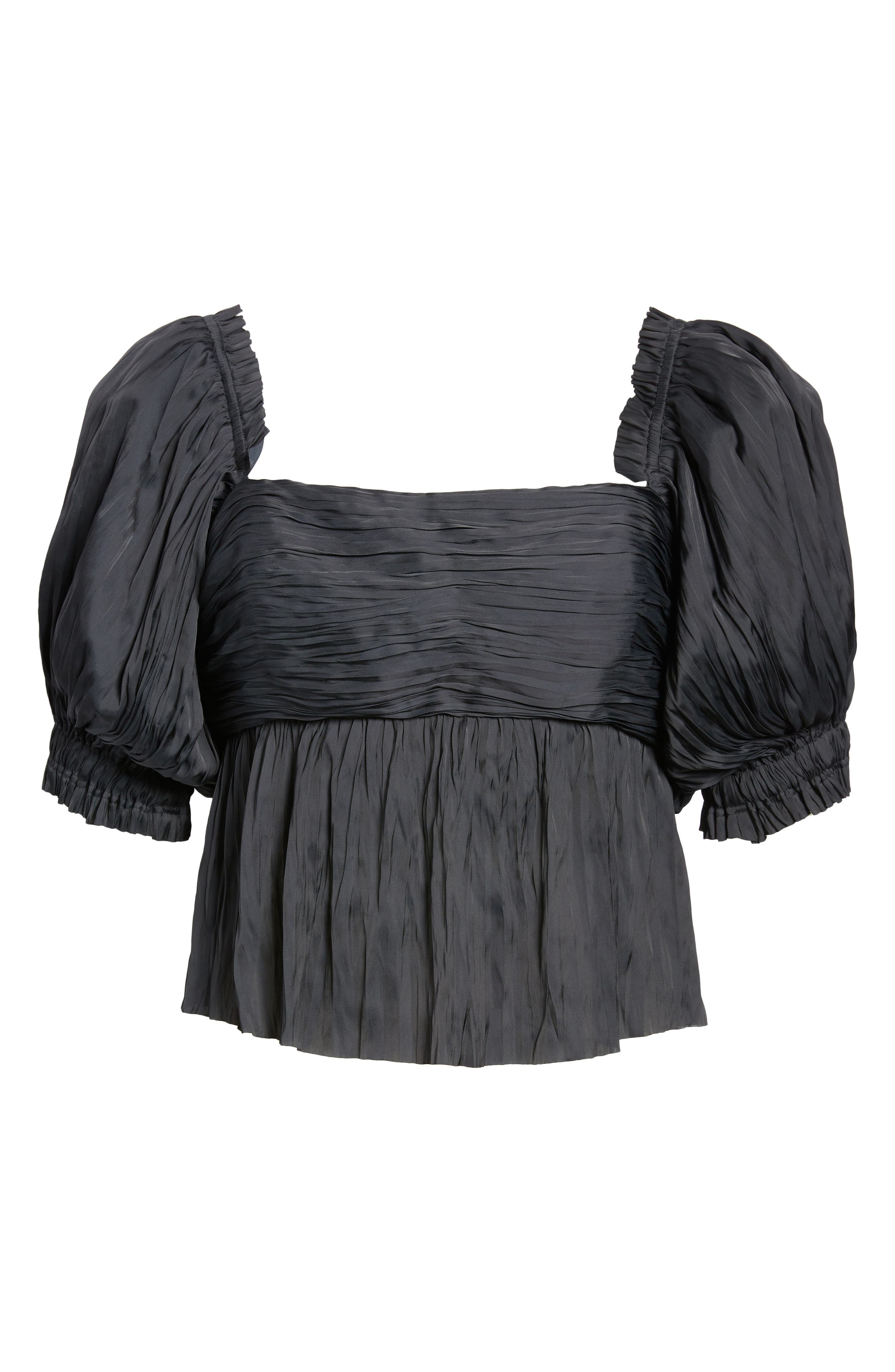 FRAME Puff Sleeve Empire Waist Blouse in Noir | Smart Closet