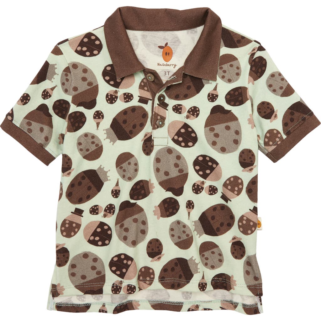 Naseberry Ladybug Print Organic Cotton Polo In Brown/beige/green