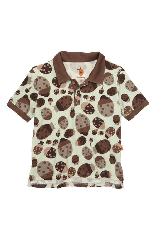 Shop Naseberry Kids' Ladybug Print Organic Cotton Polo In Brown/beige/green