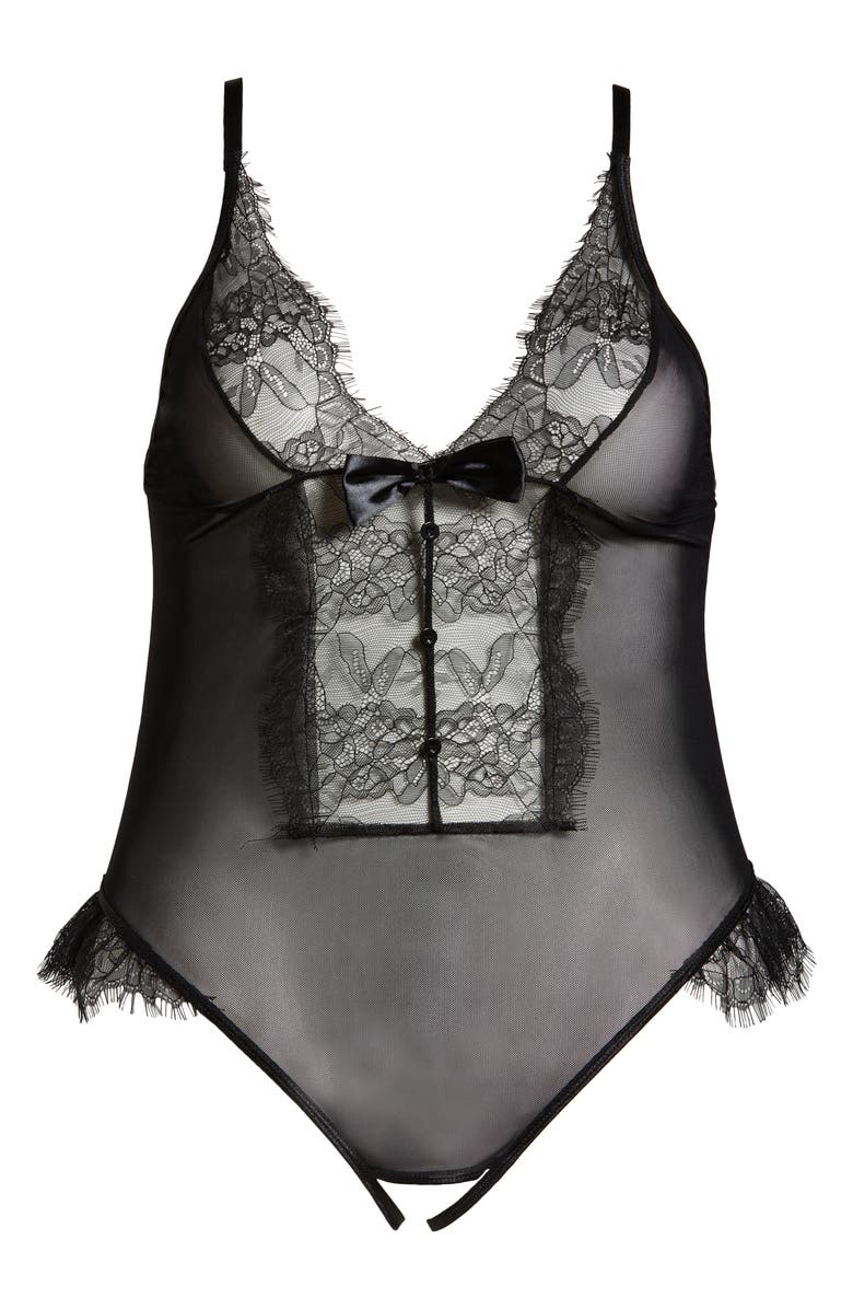 Coquette Lace & Mesh Open Gusset Teddy | Nordstrom